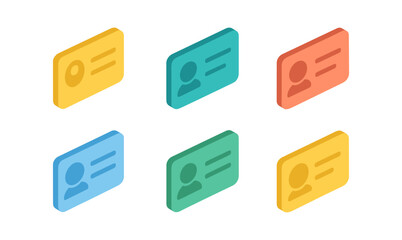 Minimalist isometric id cards in various colors on white background