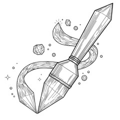 Obraz premium A captivating line art illustration portrays a unique crystal-tipped brush, elegantly trailing a sparkling ribbon of faceted gems, symbolizing precious artistic innovation.