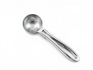 Stainless steel ice cream scoop on white background  
