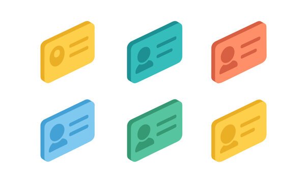 Minimalist isometric id cards in various colors on white background - Powered by Adobe