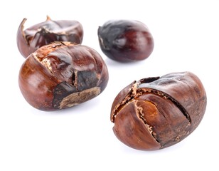 Roasted Chestnuts Ready to Eat on White Background.