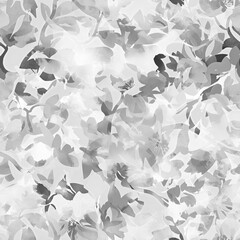Abstract watercolor floral pattern in grayscale, featuring soft, blended brushstrokes creating a delicate and artistic representation of blooming flowers and leaves.