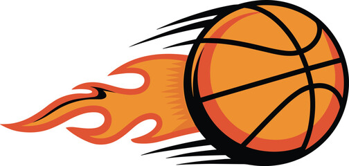 Flaming basketball vector, fiery sports illustration, dynamic ball in motion, speed and energy artwork, athletic graphic design, game power concept