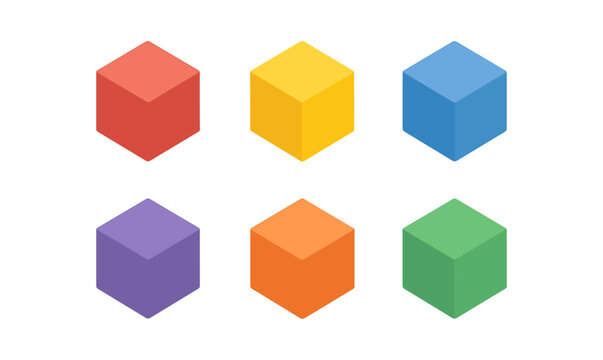 Colorful 3d geometric cubes set in isometric style on white background