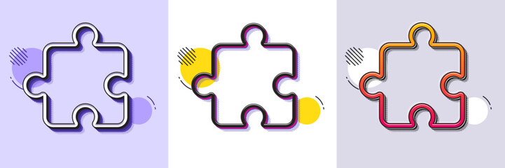 Puzzle piece line icon. Halftone dotted pattern. Gradient icon with grain shadow. Jigsaw game shape sign. Business strategy element. Line puzzle icon. Various designs. Vector