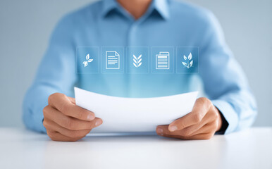 Focused businessman engaged in data driven hr management for workforce planning. modern approach to human resources using digital interface for sustainable document control