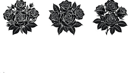 Victorian black and white rose floral design vector pattern set