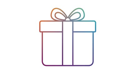 Colorful gradient line art icon of a gift box with a bow isolated on a white background.