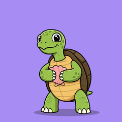 Funny green cartoon turtle character vector illustration with a happy tortoise friend