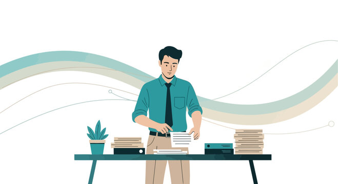 Organized Office Worker Reviewing Documents and Managing Workflow Efficiently