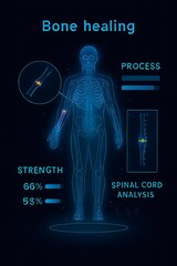 Virtual bone healing process simulation hologram in futuristic clinic.
