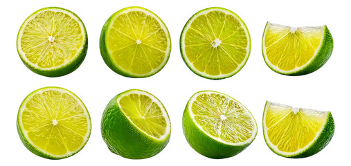 Fototapeta premium Fresh Sliced Limes on White Background for Culinary and Beverage Use, Isolated on Transparent, white background