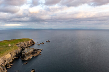 Aerial view of the coast at Malin Beg at the Napoleonic Signal Tower - County Donegal, Ireland