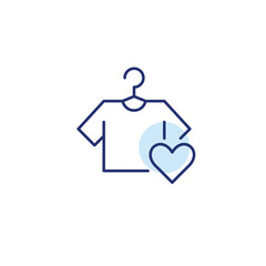 T-shirt on rack and heart. Laundry and dry-cleaning, trusted services. Pixel perfect, editable stroke vector icon