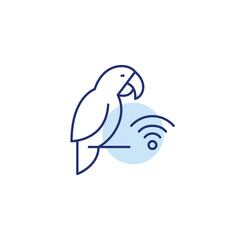 Parrot on perch and wi-fi. Pet monitoring, smart tracking devices. Internet of things care. Pixel perfect, editable stroke vector icon