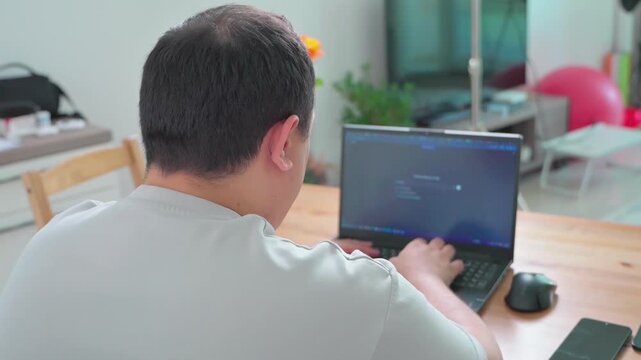 Man working with chat gpt bot AI online, connecting with AI and using a chat GPT. IT engineer software developer programmer interact with chat bot, making writing code. High quality 4k footage