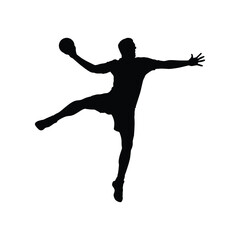 Handball Player Silhouette, Dynamic Jump Shot with Ball in Intense Sporting Action