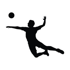 Vector silhouette of a male volleyball player in a dynamic diving or jumping position, ready to hit the ball