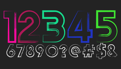 Stylized Colorful Numbers and Symbols on a Dark Background Illustration