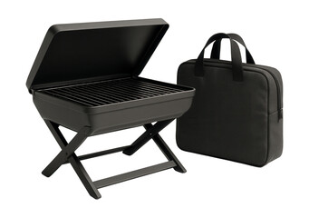 A portable, foldable grill with a storage bag, perfect for travel and outdoor use.