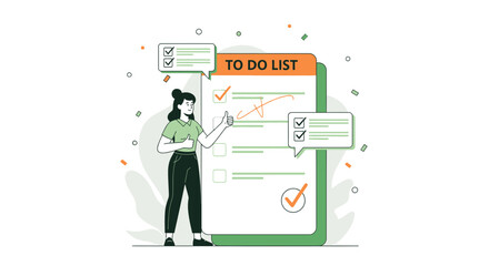 Woman Approving Tasks, Illustrating List Completion and Positive Outcomes Efficiently