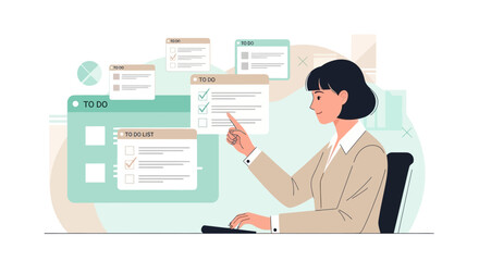 Woman Manages Digital Task List, Planning Projects with Efficiency and Productivity