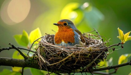 Robin in Nest - A Portrait of Springtime Serenity and New Beginnings.