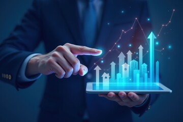 Businessman interacting with digital real estate property apartment home finance, approval, key, risk, tax