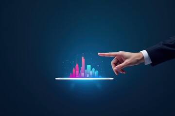 Digital platform technology with technology digital cityscape hologram data analysis, virtual, futuristic, innovation, digital world