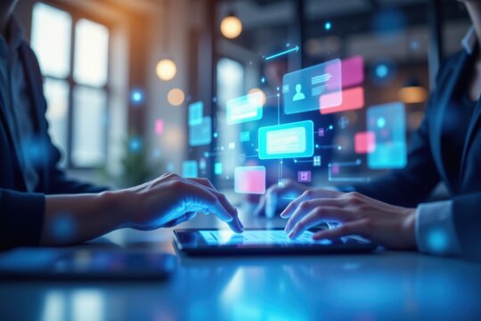 Modern digital communication technology with intelligence chat bot AI agent for client service, robot, business, message, software