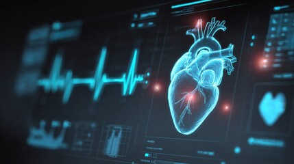 Digital heart monitor displaying vital signs and heartbeat waveform