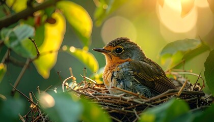 Robin in Nest - A Portrait of Springtime Serenity.