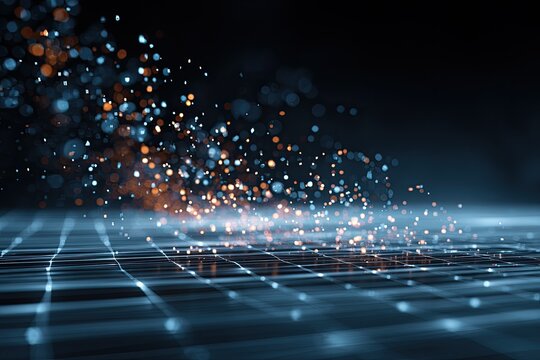 Abstract depiction of glowing particles and lines, suggestive of data and connections