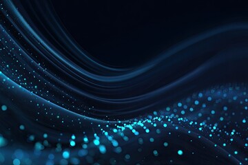 Abstract digital artwork with flowing blue waves and scattered sparkling blue dots