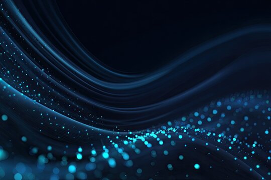 Abstract digital artwork with flowing blue waves and scattered sparkling blue dots