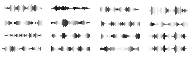 Podcast sound waves. Audio waveforms line icons. vector set