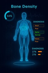Bone density analysis system with futuristic X-ray holographic projection.
