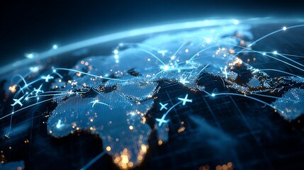 Global Air Travel Network Connecting Cities Around the World Concept