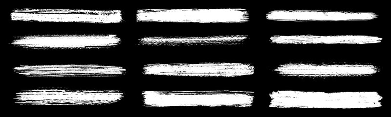 Chalk grunge brushes. Charcoal pencil horizontal lines. Scribble black strokes. Vector set