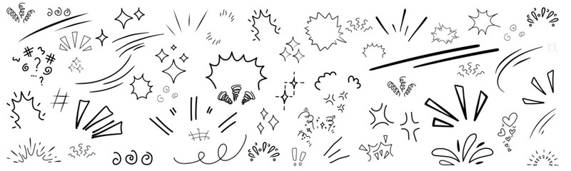 Comic boom burst, explosive smoke, line speed cartoon element icon. Comic cartoon line explosive effect, speed burst motion element set. Vector illustration