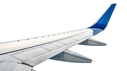 Airplane Wing, with Blue Tip, cutout, PNG isolated on white or transparent background