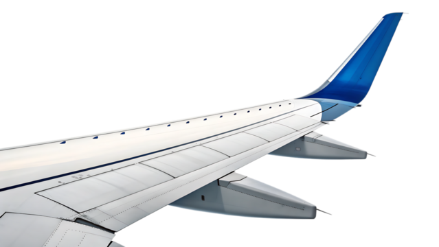 Airplane Wing, with Blue Tip, cutout, PNG isolated on white or transparent background
