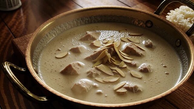 Indulge in Creamy White Chicken Korma FHD Video Footage - A Delectable Culinary Journey with Almonds, Perfect for Food Blogs and Cooking Shows