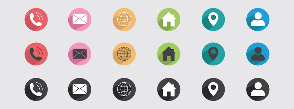 Multicolor Business & Communication Icon Set – Red, Blue, Green, Orange, Rose & Black Minimal Vector Icons for Web and Mobile