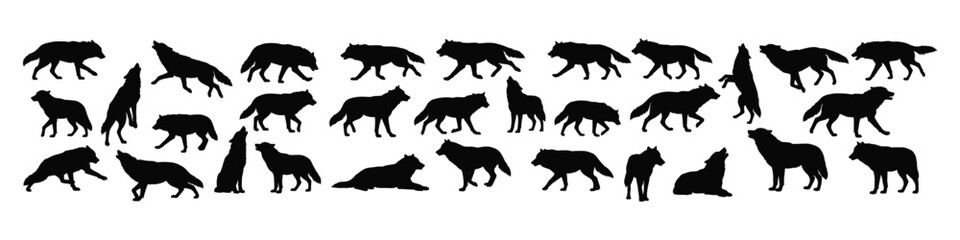 Fototapeta premium Silhouettes of Wolves in Various Poses A Collection of Wildlife Imagery