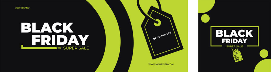 Black friday super sale banner with neon green accent