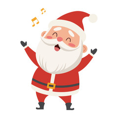 Cute singing Santa Claus cartoon character for Christmas design. Isolated on a white background.