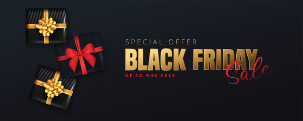 Black friday sale with gift boxes and special offer