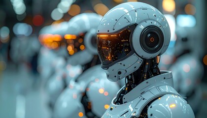 Robotic Vision - A Close-Up of Futuristic Androids in Formation.