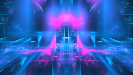 Bright blue and pink colors blend in this digital abstract artwork, creating a mesmerizing pattern....